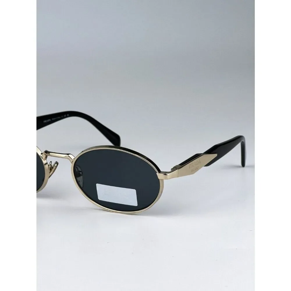NEW Prada PR65ZS ZVN09T Pale Gold Dark Grey Oval Metal Unisex Sunglasses
